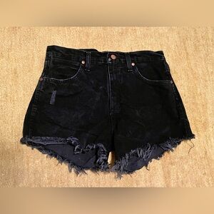 Black Frayed Denim Wrangler Shorts